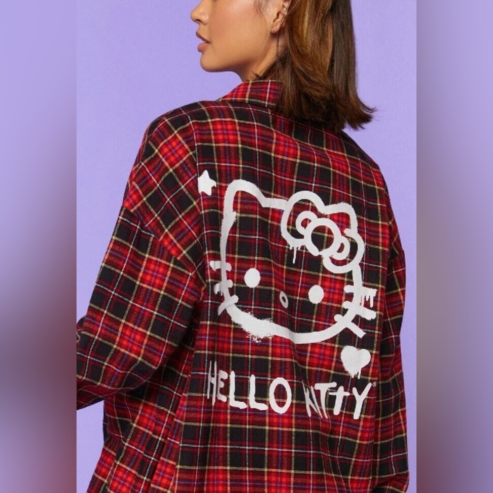 FOREVER 21 X SANRIO Hello Kitty & Friends Flannel Shirt Red